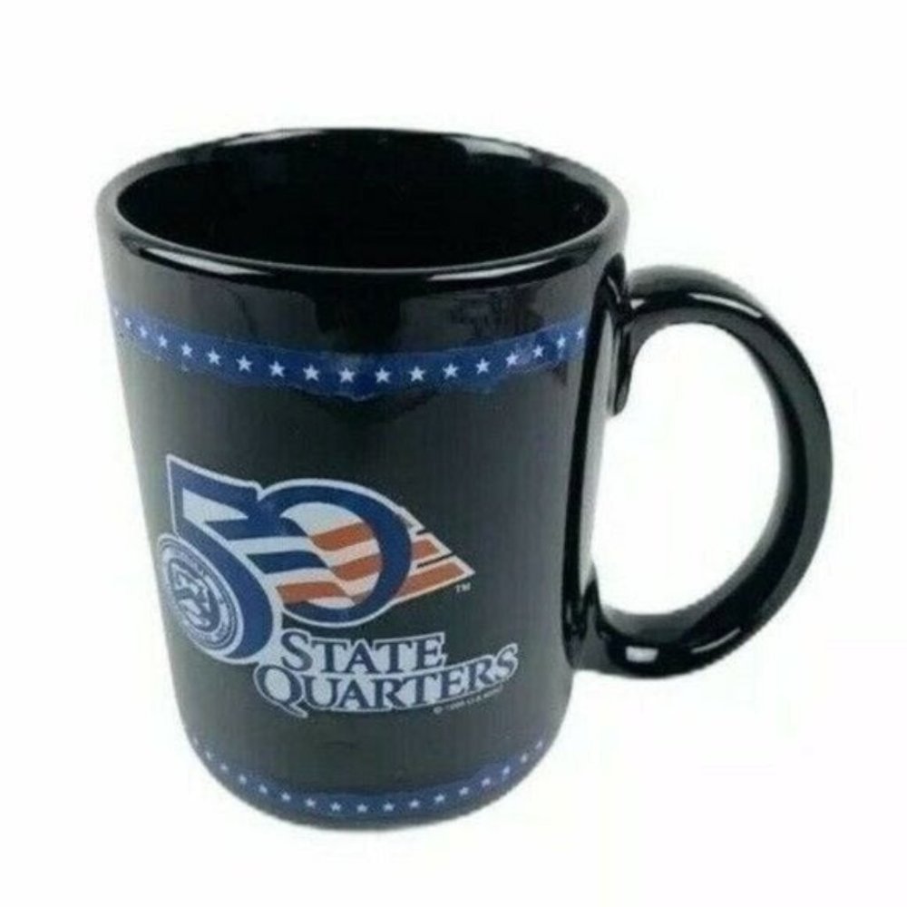 50 State Quarters Coffee Mug Treasury United States Rare Tea Cup Souvenir Black